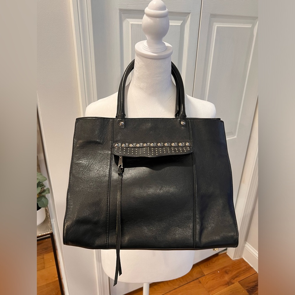 Rebecca Minkoff Black Leather Stud Satchel Tote